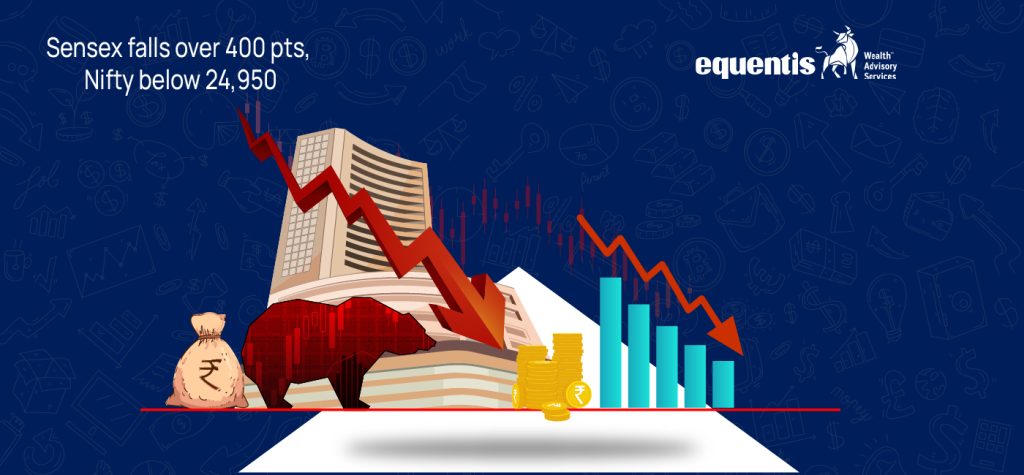Sensex falls over 400 points, Nifty slips below 24,950 as Adani Ent gains and M&M drags