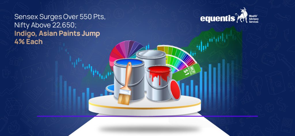 Sensex surges over 550 pts Nifty above 22650 IndiGo Asian Paints jump 4 each 1